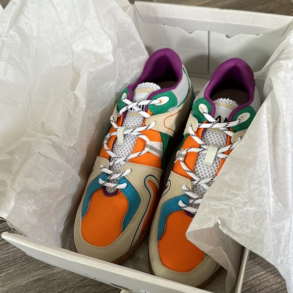 Ganni Retro Colorblock Low-Top Sneakers 39 US 8.5 NIB Orange Blue - Picture 10 of 13